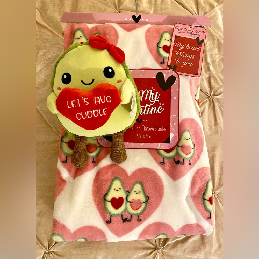 Valentines Day Avocado Throw Blanket With Avocado Plush